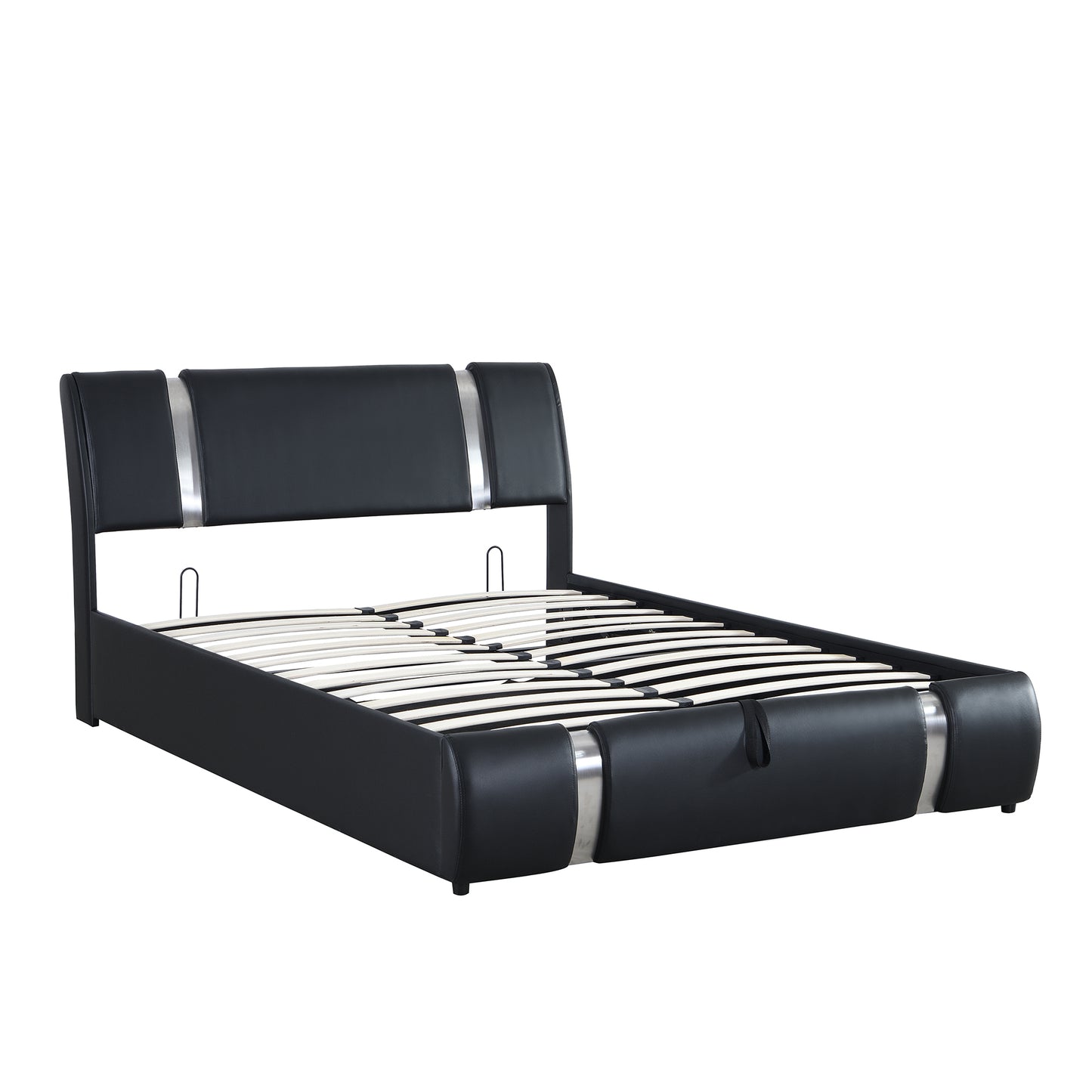 Queen Size Upholstered Faux Leather Platform bed with a Hydraulic Storage System, Black