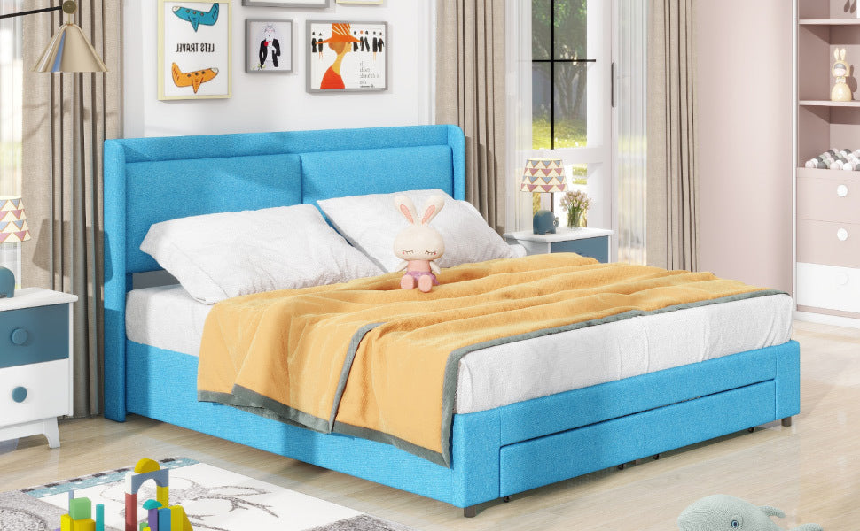 Queen Size Storage Upholstered Hydraulic Platform Bed with 2 Drawers, Blue