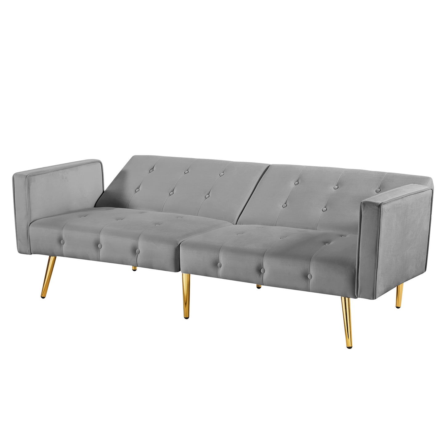 Velvet button tufted sofa bed with armrest