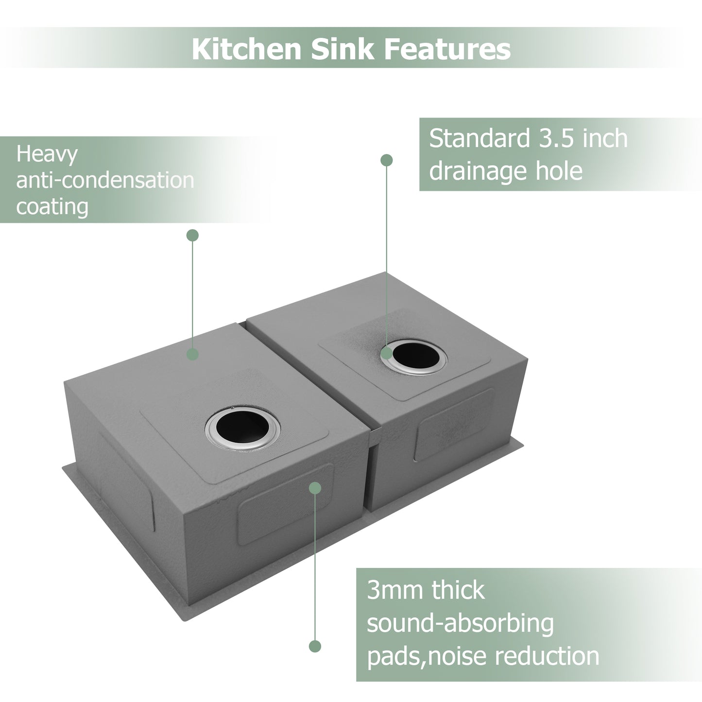 32x18 Stainless Steel Undermount Double Bowl Kitchen Sink with Offset Drain and 9 Inch Depth