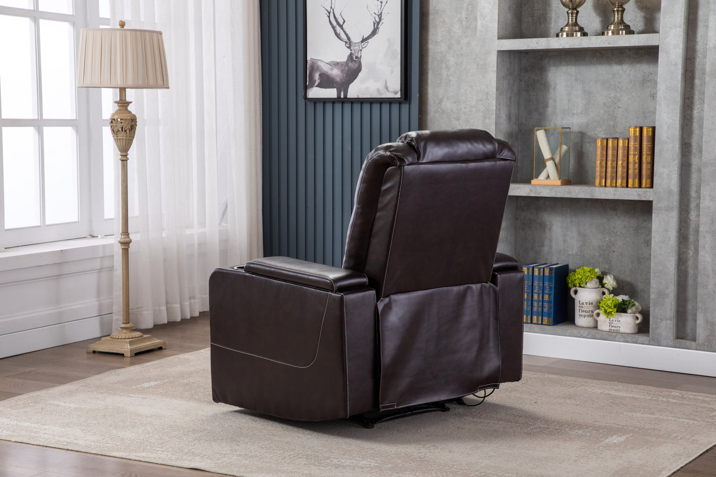 Luxurious PU Recliner with Built-In Cup Holders, Storage, and USB Port