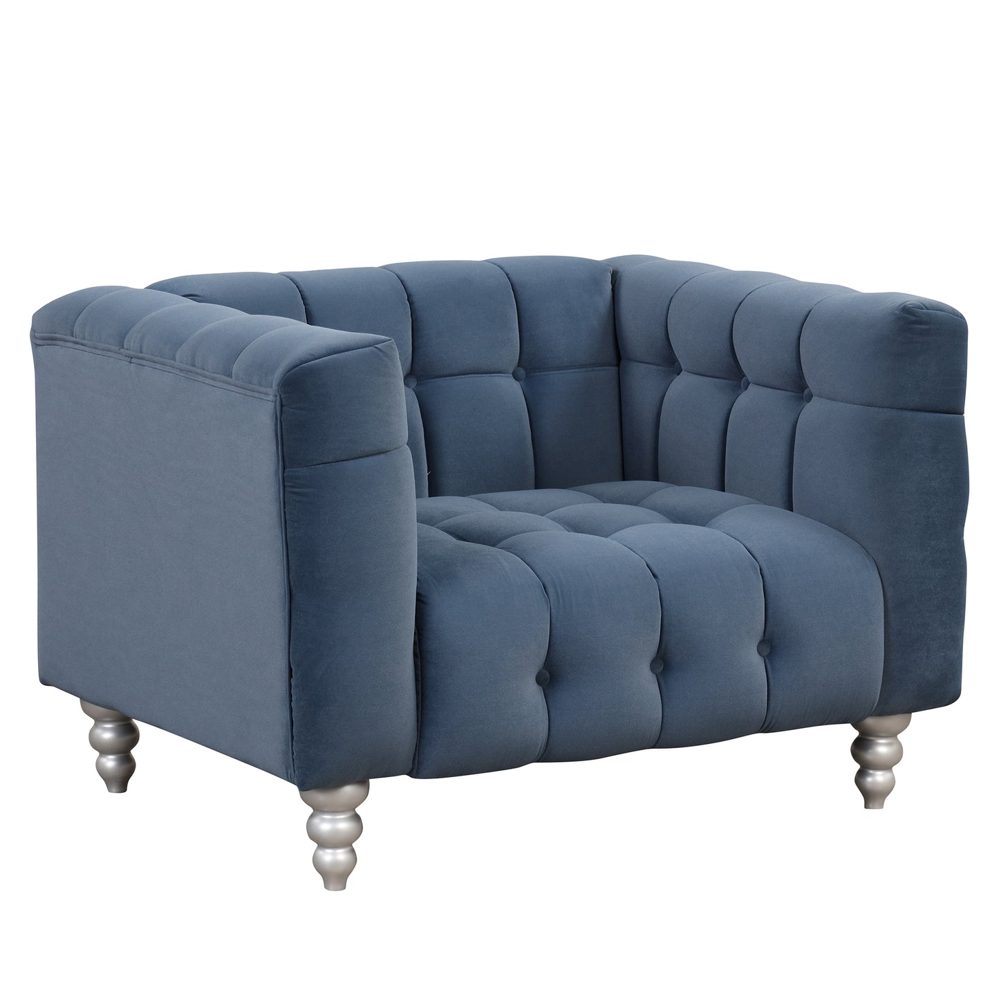 42 Blue Modern Upholstered Sofa with Buttoned Tufted Backrest