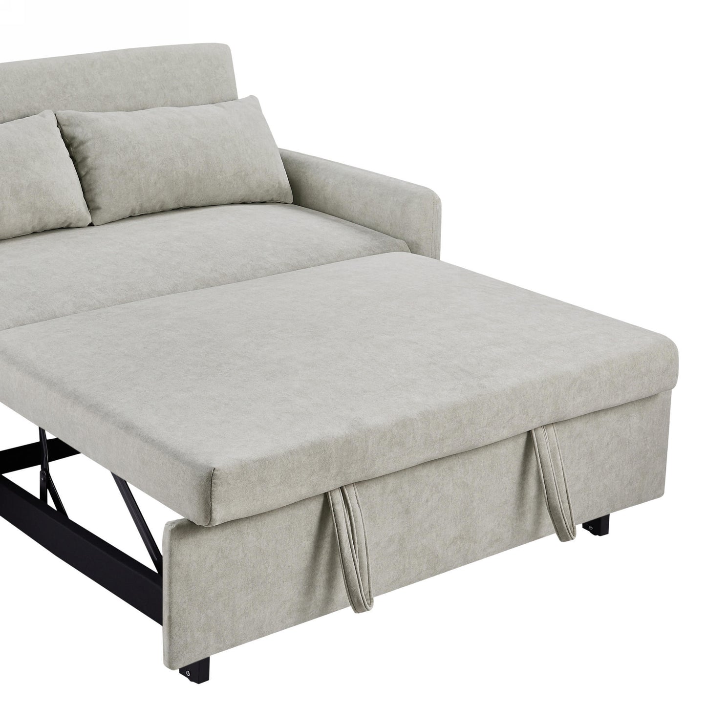 Adjustable Pull Out Sleep Sofa Bed Loveseat Couch with Storage Pockets, USB Ports, Beige