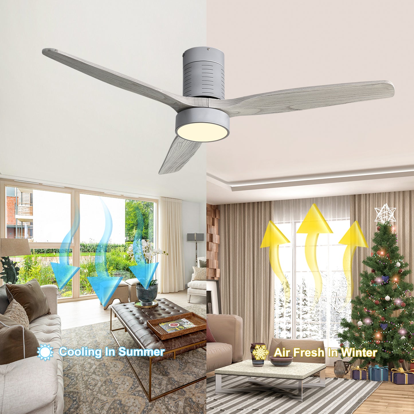 52 Inch Smart DC Remote Control LED Ceiling Fan with Reversible Wood Blades