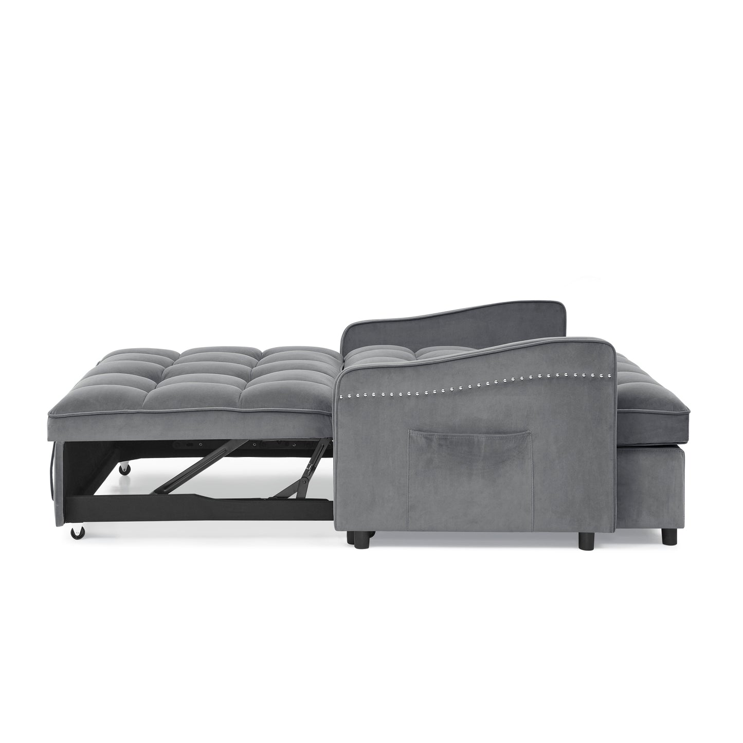 Loveseats Sofa Bed with Pull-out Bed,Adjsutable Back and Two Arm Pocket,TypeC and USB Charging with Copper nail,Grey (47"x53"x31")