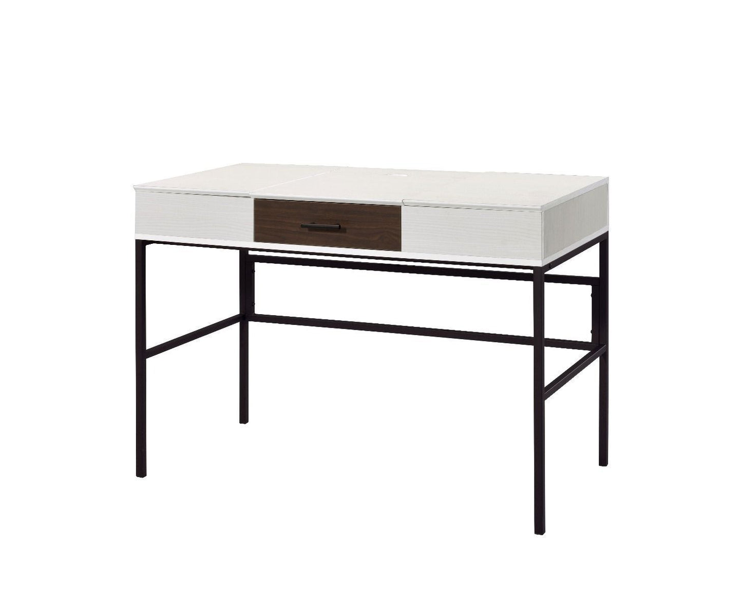 Natural & Black Finish Writing Desk with USB Port and Storage Drawer