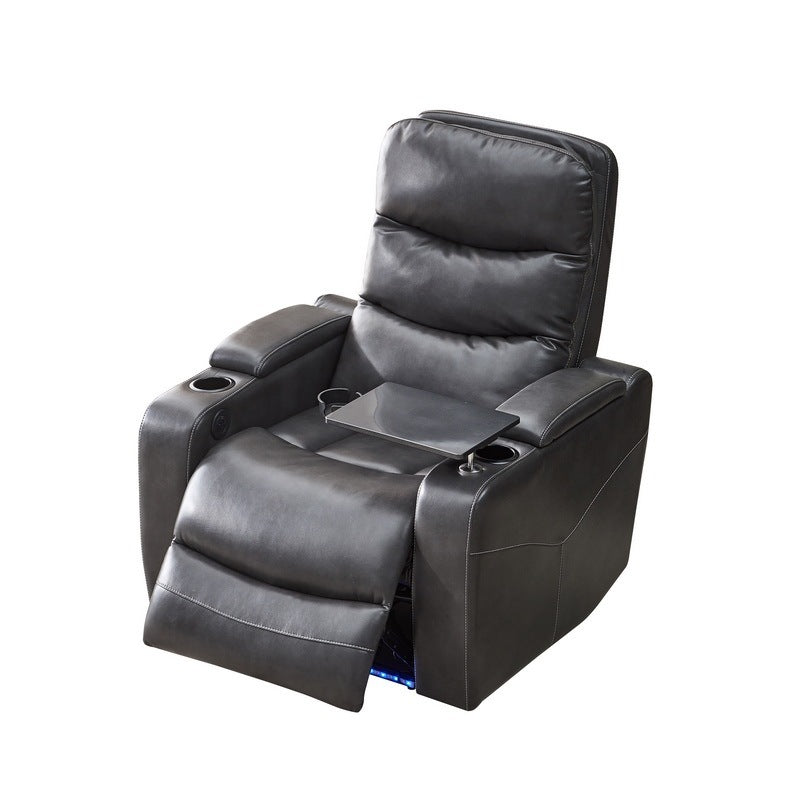 Luxury Gray Power Recliner with Writing Board, LED Strip, and Drawers