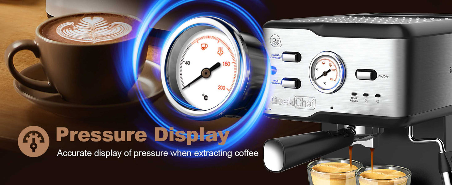 Espresso Maker With Milk Frother and Thermometer.