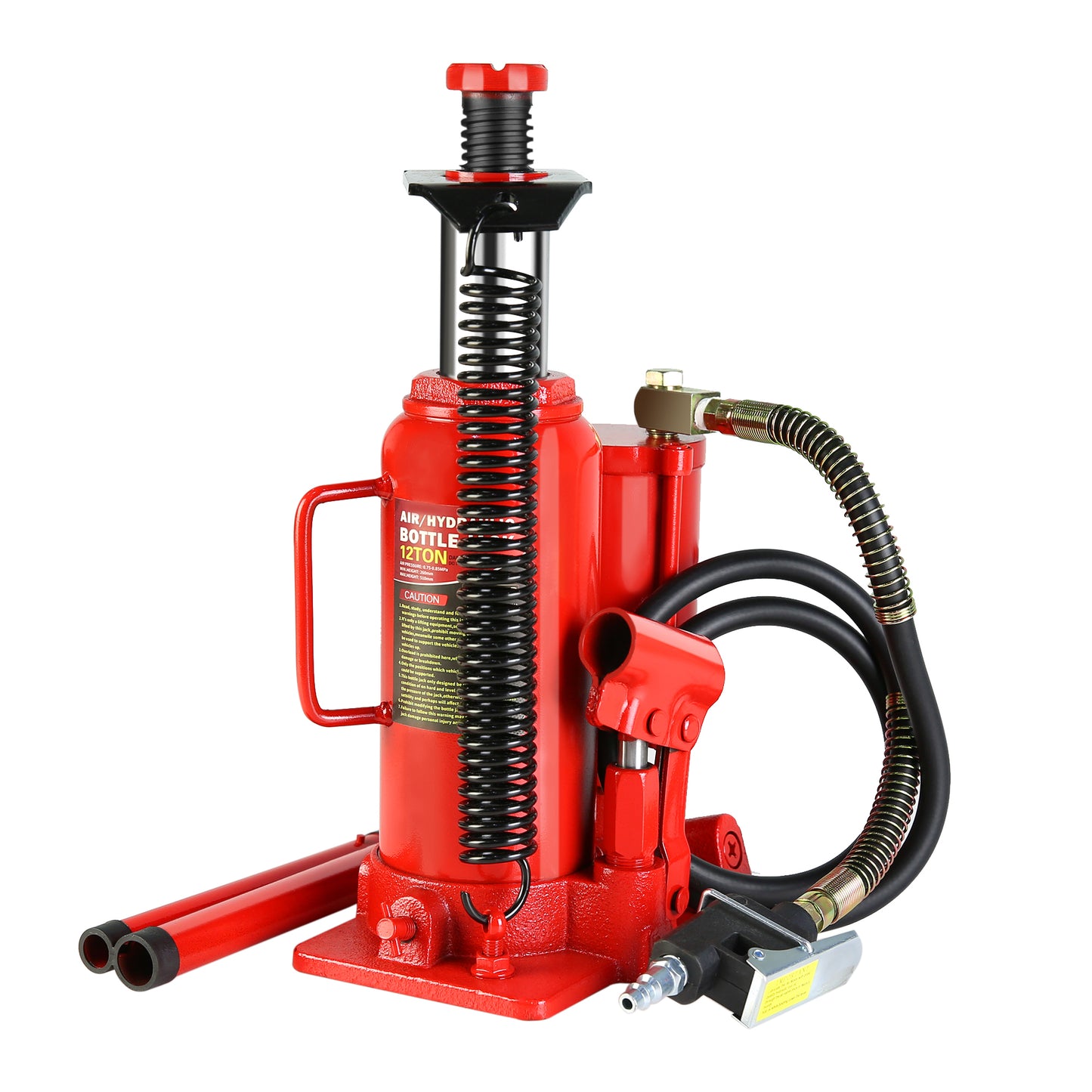 12-Ton Air Hydraulic Bottle Jack with 2-Section Long Handle