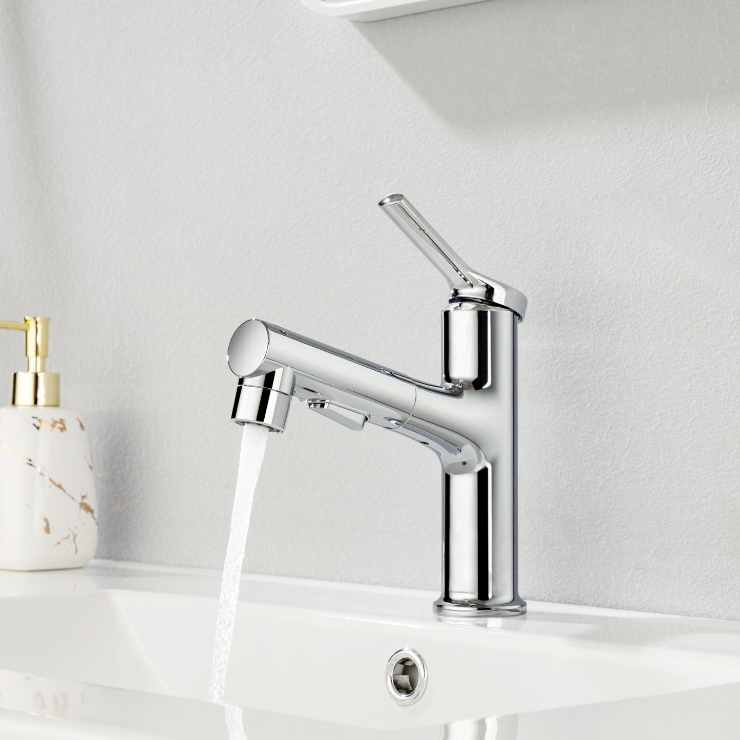 Modern Single Hole Bathroom Faucet with Dual Spray Modes and Pull Out Spout