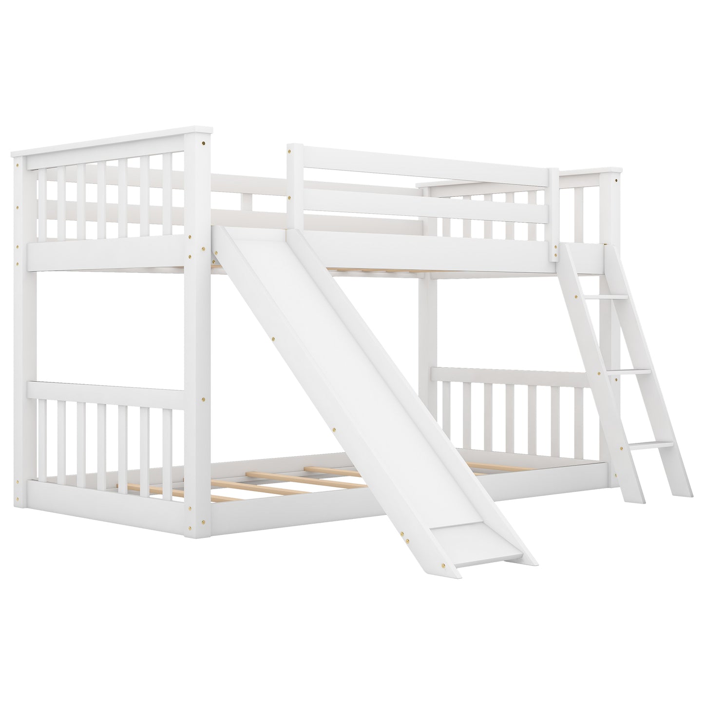 White Bunk Bed with Convertible Slide, Ladder, and Playful Design