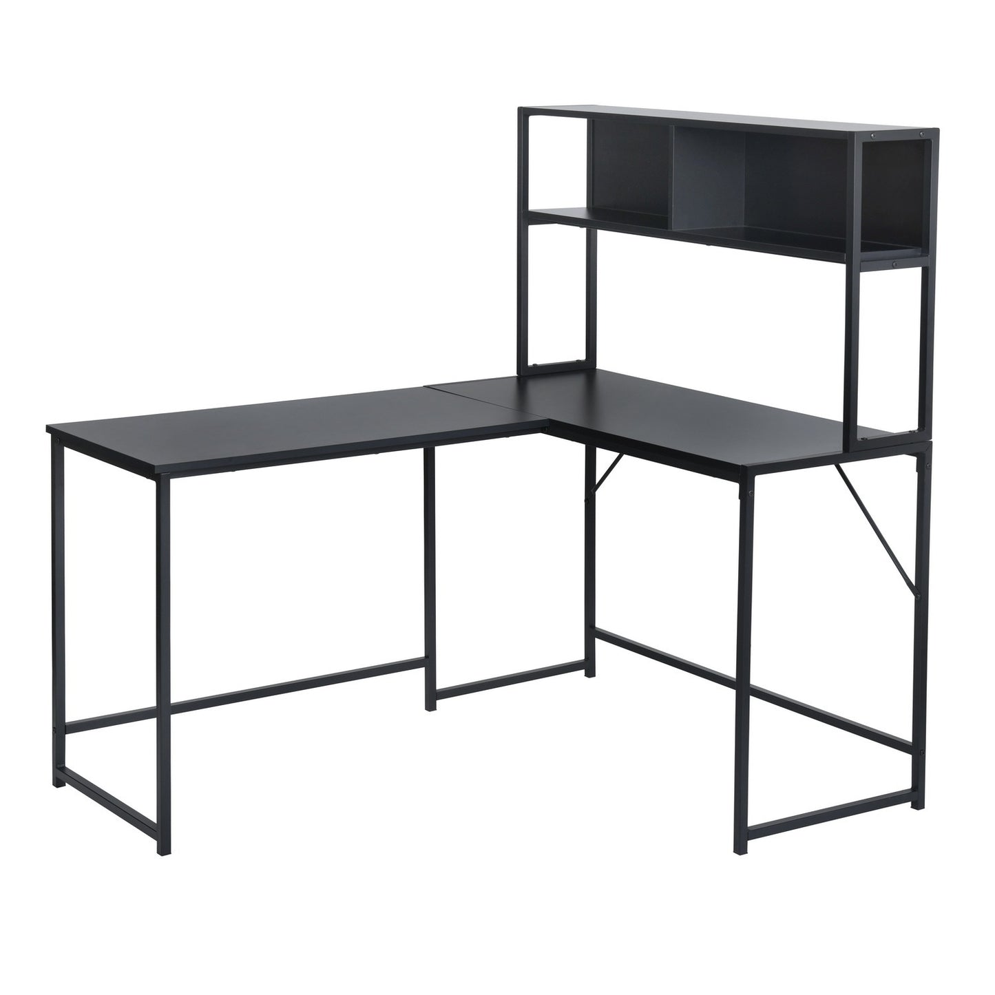 Spacious Industrial L-Shaped Desk with Hutch and Storage Shelves for Gaming