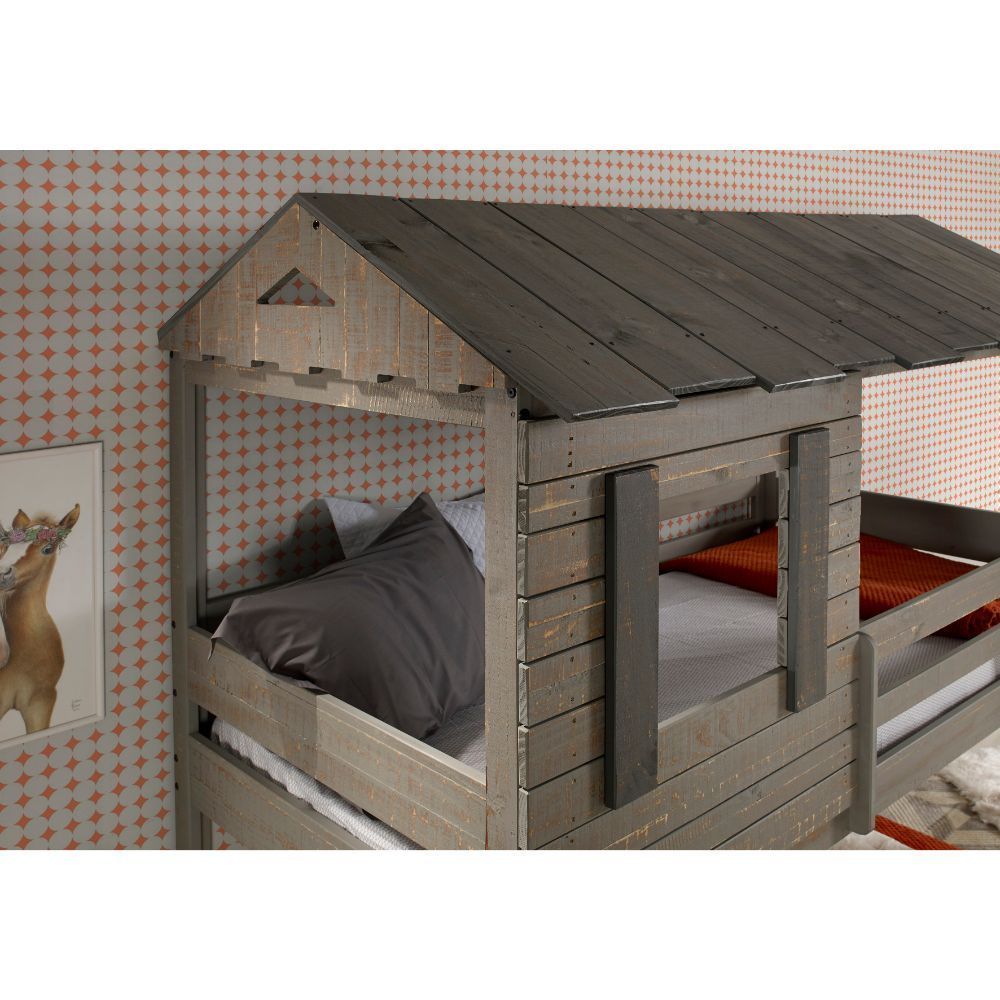 Darlene Twin Bunk Bed in Rustic Gray - Versatile Features and Enhanced Safety