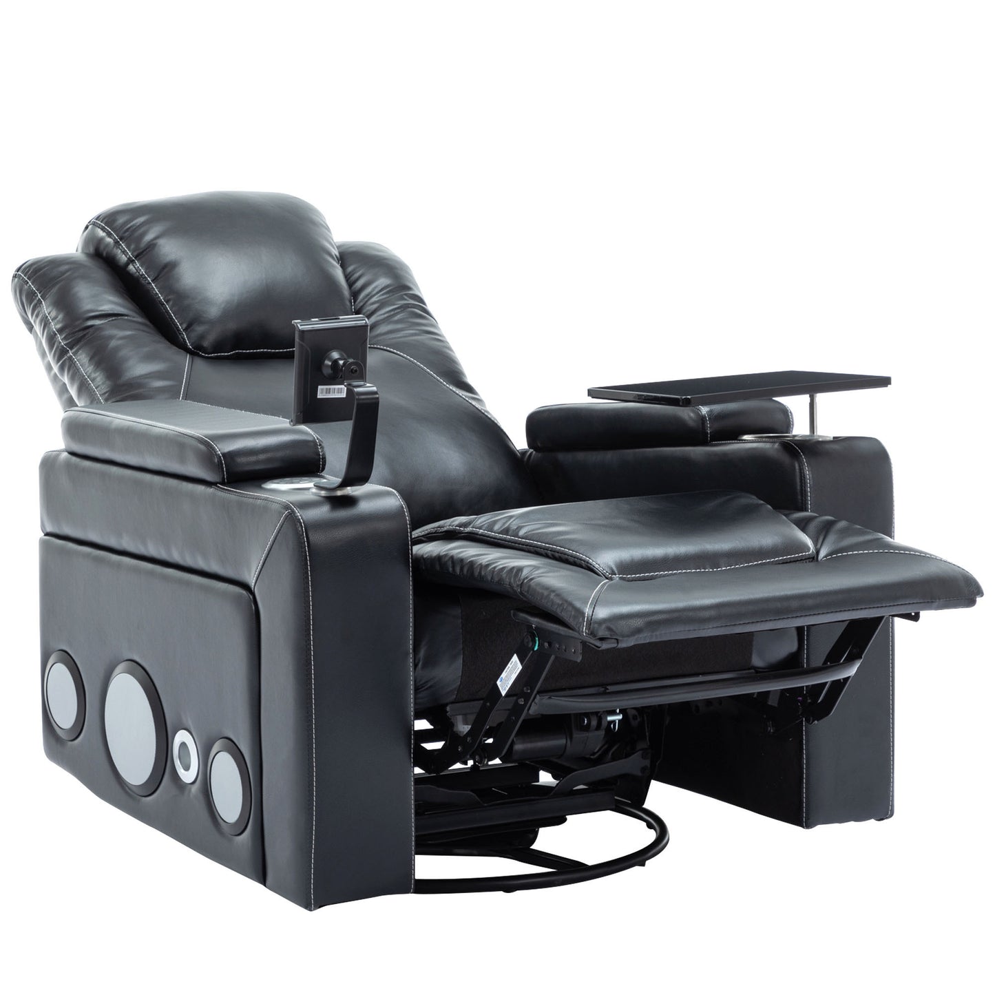 Luxurious Bluetooth Surround Sound Power Recliner with Swivel and Storage, Black