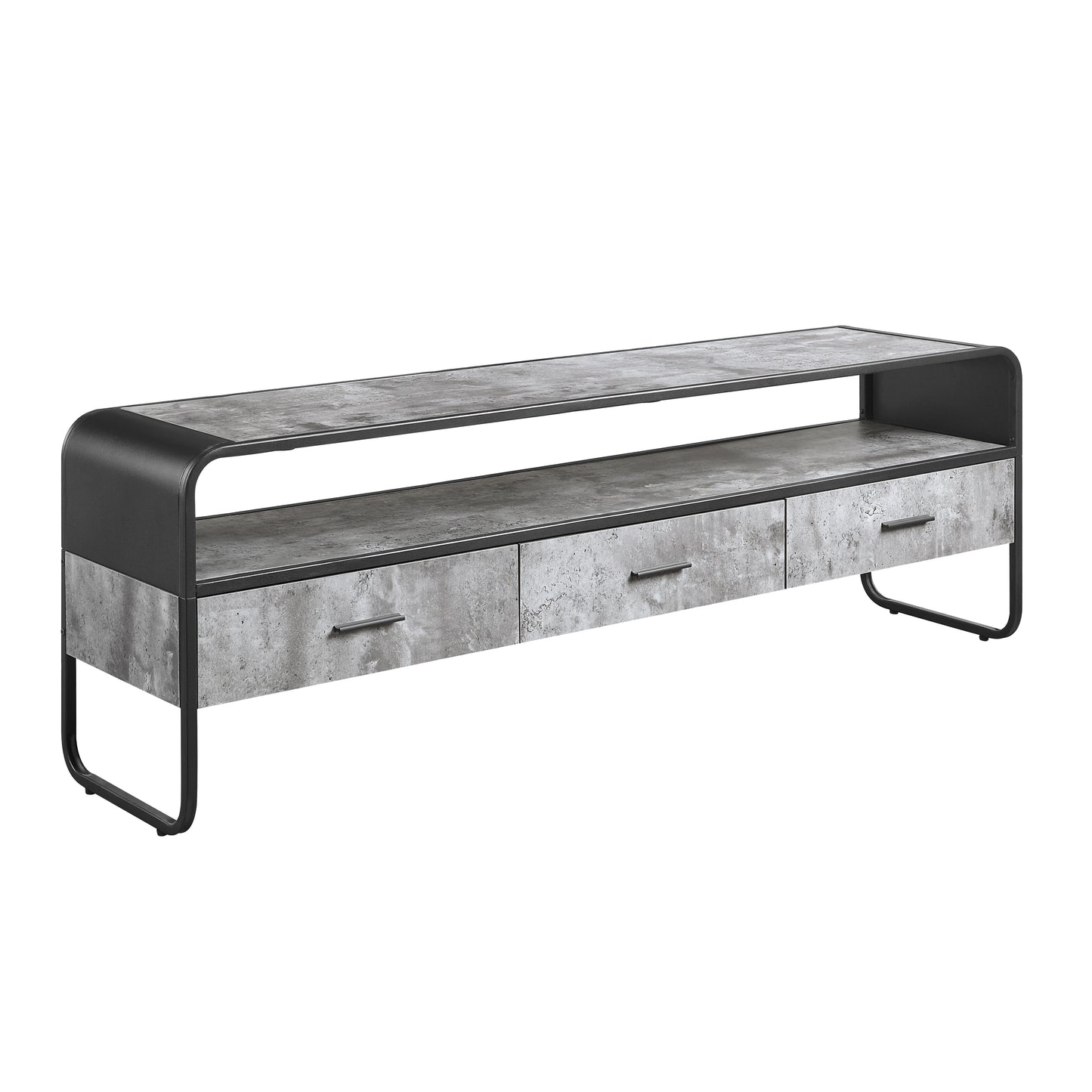 Raziela TV Stand with Concrete Gray Finish and Black Metal Base for TVs up to 65: Stylish Industrial Entertainment Console