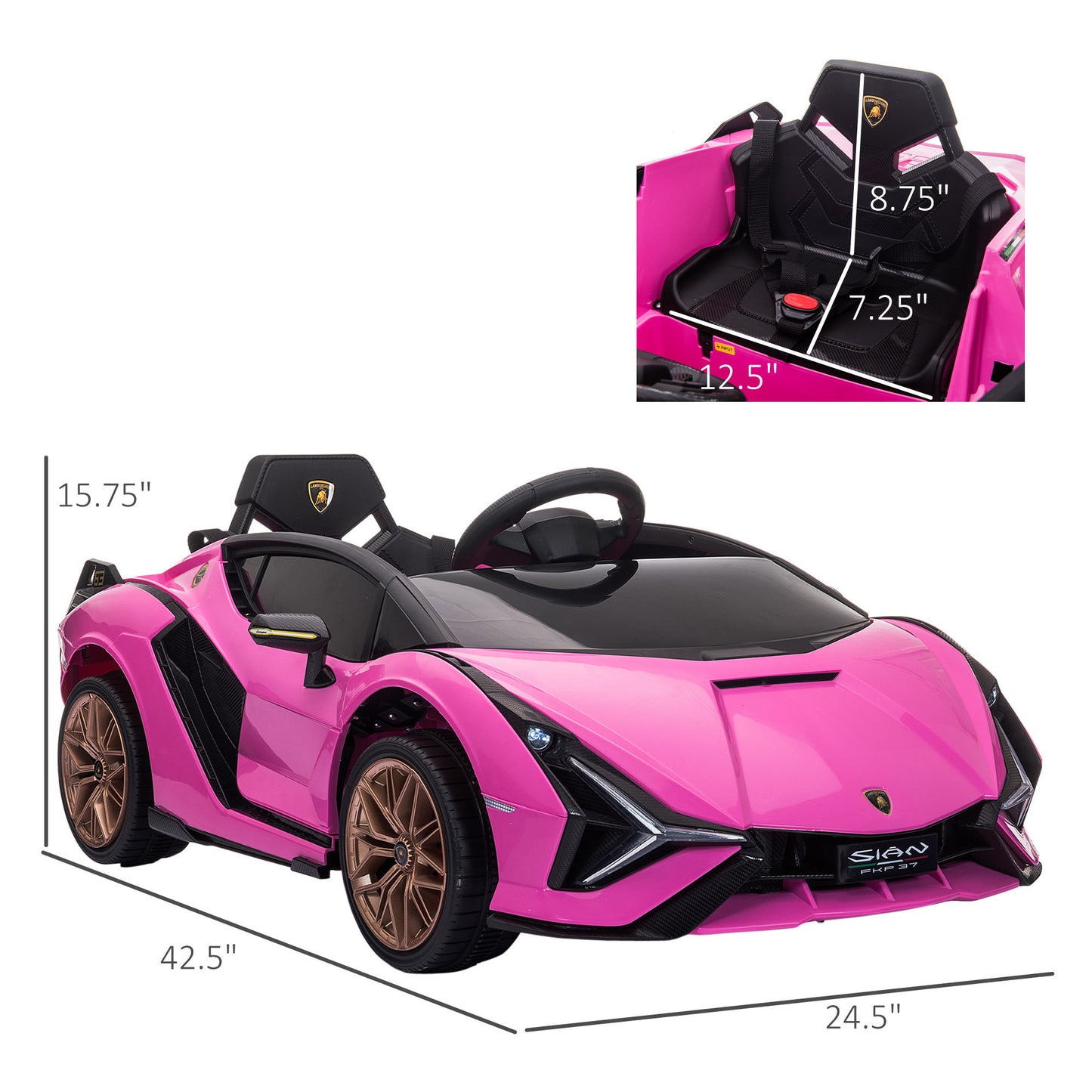 Aosom Lamborghini SIAN Licensed Kids Ride On Car, 12V Battery Powered Electric Sports Car Toy with Remote Control, Horn, Music, & Headlights for 3-5 Years Old， Pink