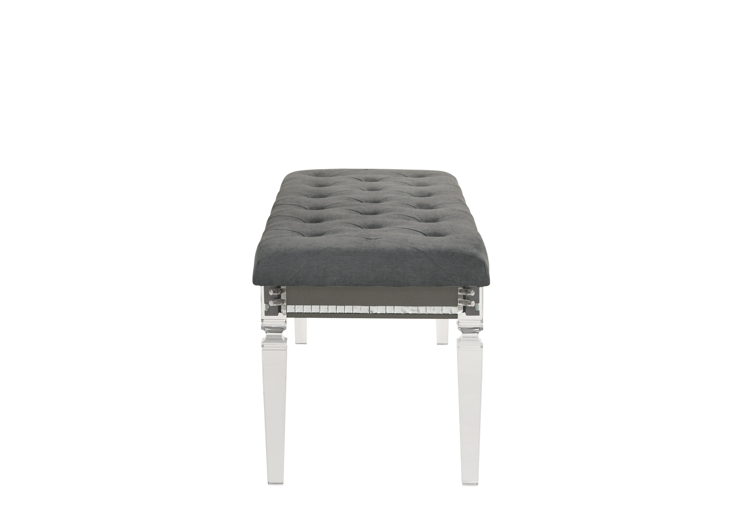 1Pc Button Tufted Upholstered Bench Grey Fabric Contemporary Style Button Tufted Detailing Acrylic Legs Bedroom Living Room Furniture