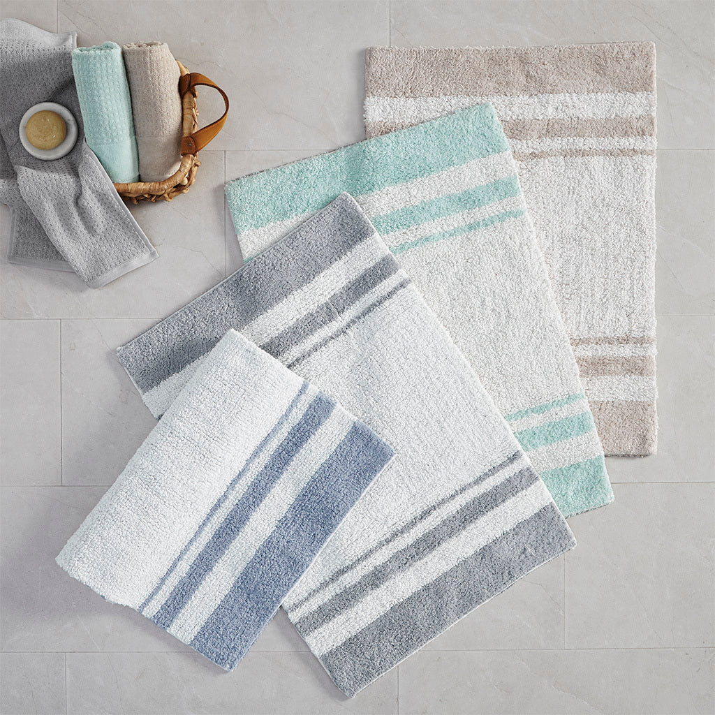 Reversible Spa Cotton Bath Rug with Casual Stripes