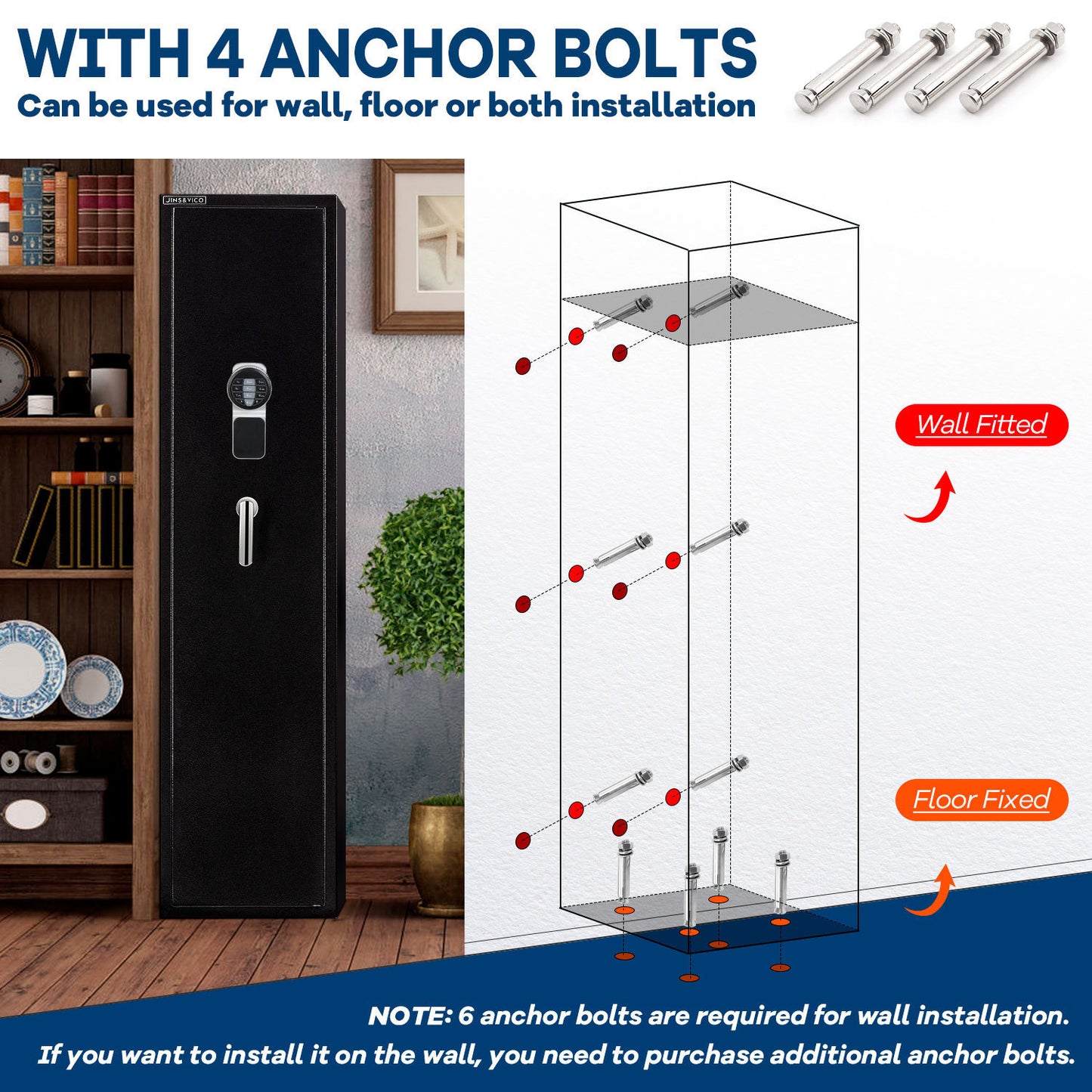 Secure 5-Gun Rifle and Pistol Safe with Quick Access, Electronic Keypad Lock