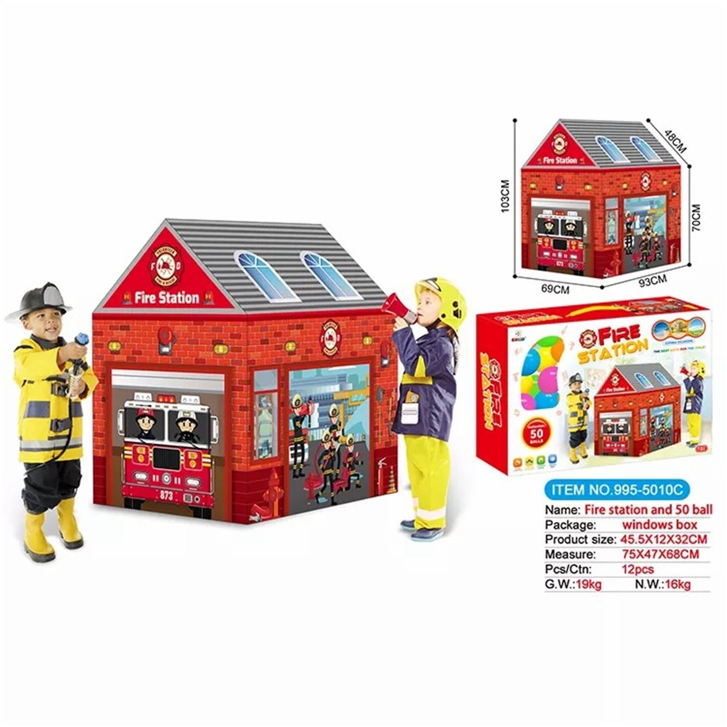 Children's Firefighter Play Tent - Indoor and Outdoor Kids Tent