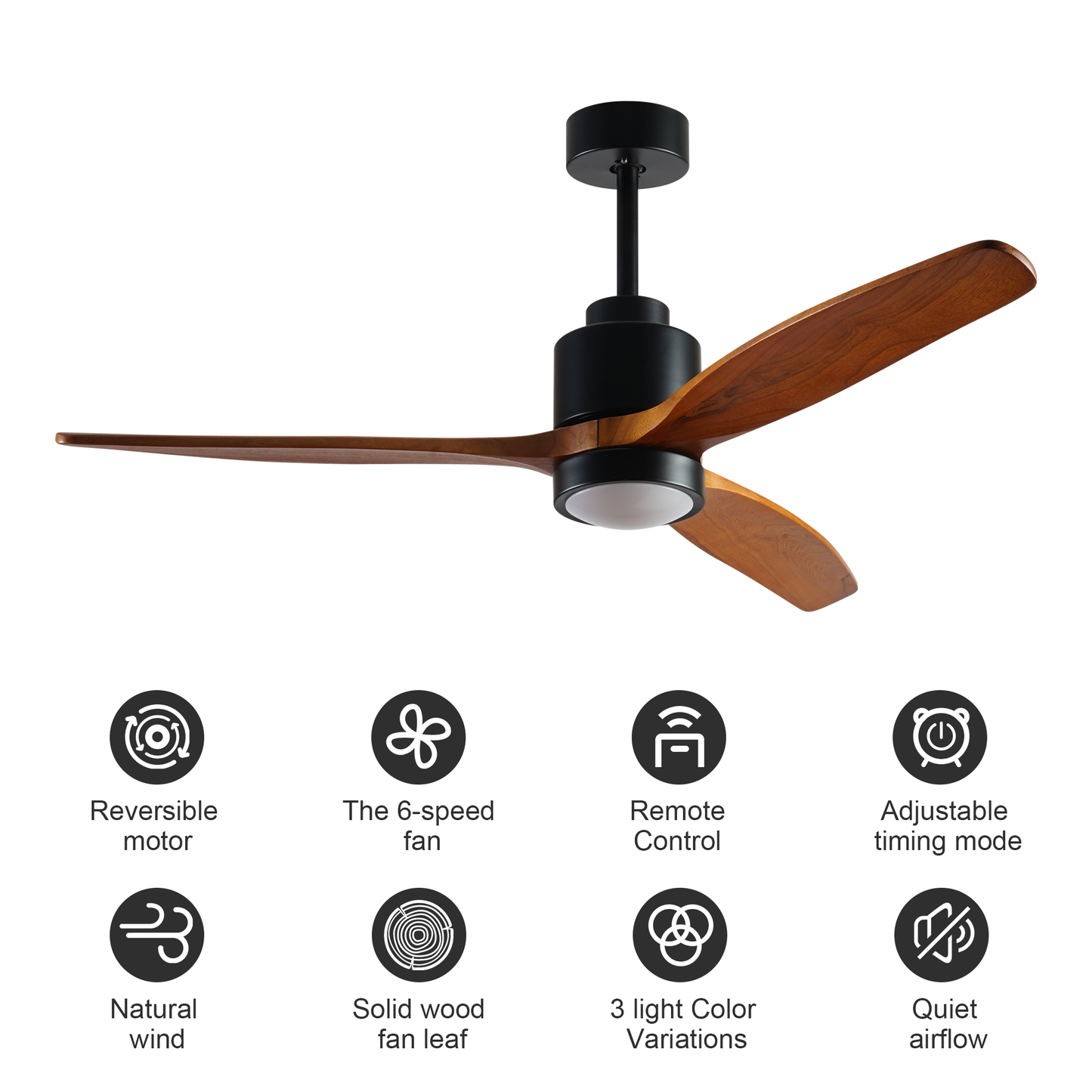 52-inch Elegant Wood Ceiling Fan with Dimmable LED Lights