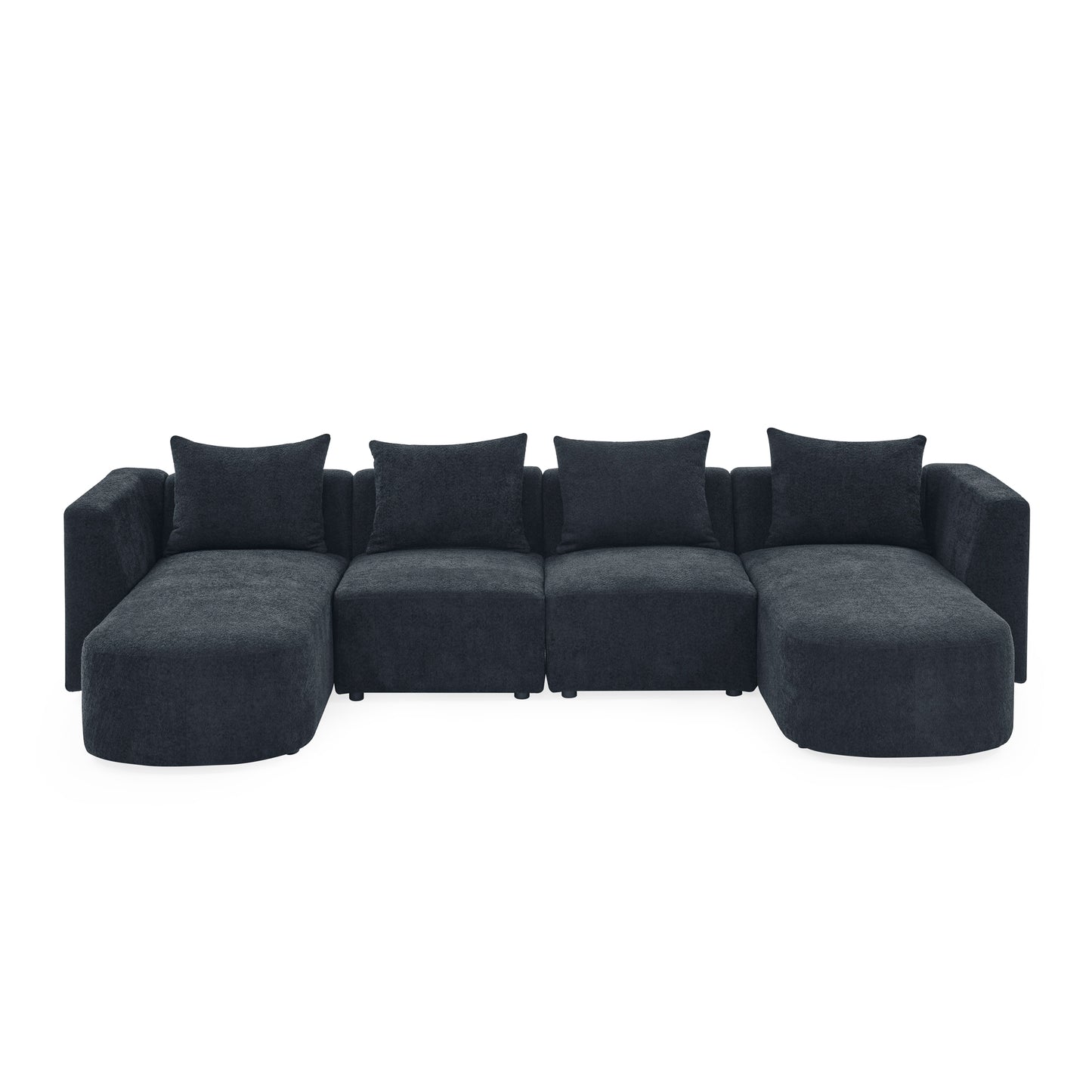 U Shape Sectional Sofa including Two Single Seats and Two Chaises, Modular Sofa, DIY Combination, Loop Yarn Fabric, Black