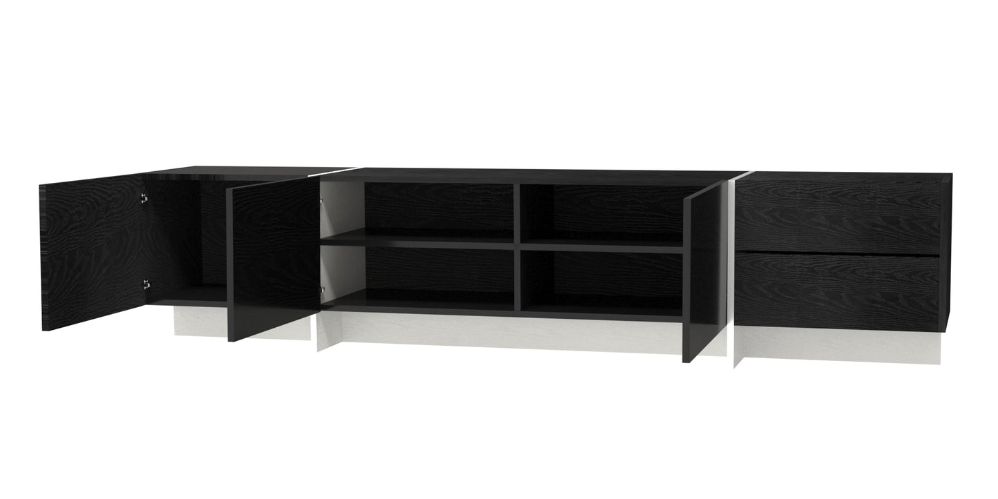 Modern Black TV Console with LED Lights and Storage Cabinets for 75 TV