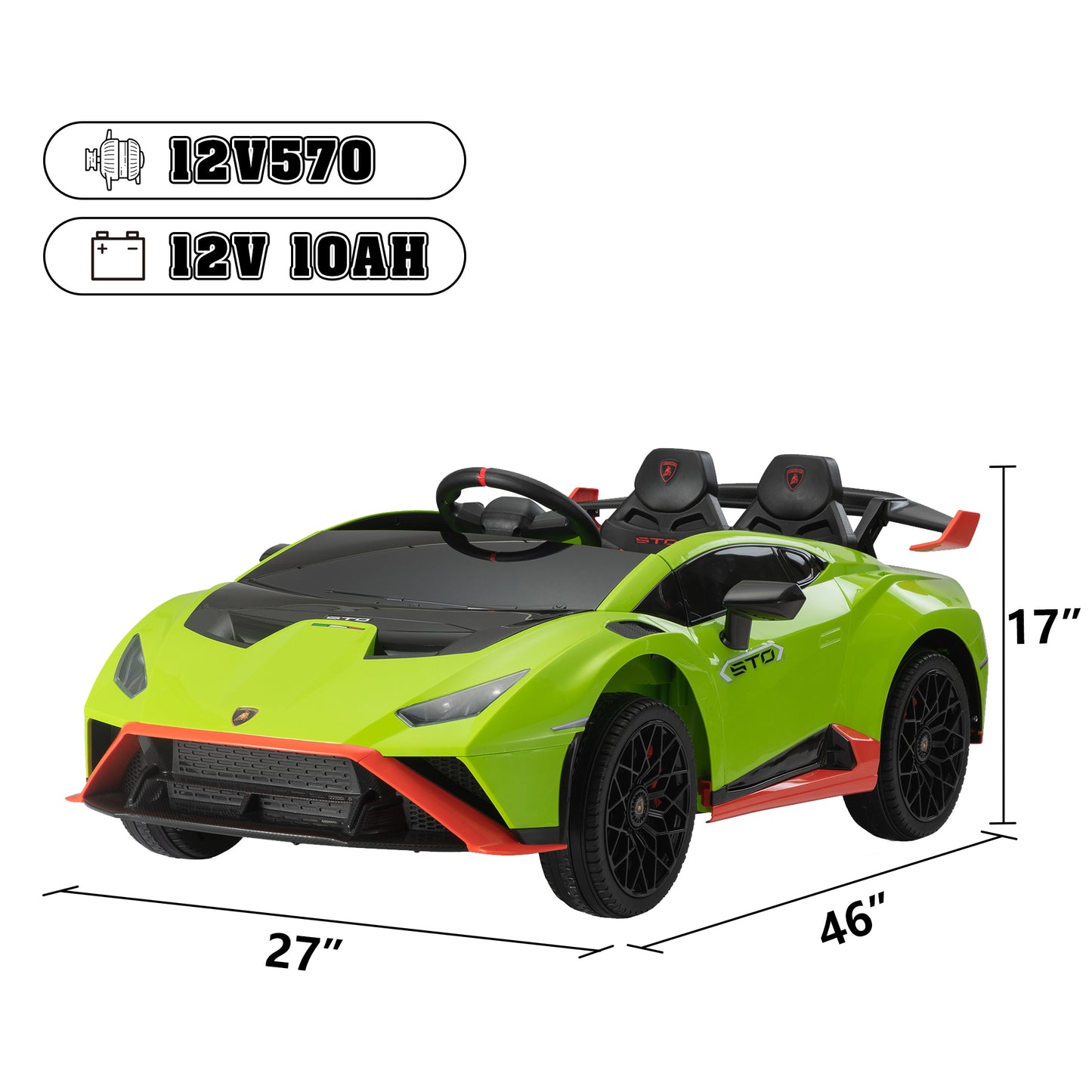 12V Battery Powered Ride On Car for Kids, Licensed Lamborghini, Remote Control Toy Vehicle with Music Player, LED Light, 2 Driving Modes