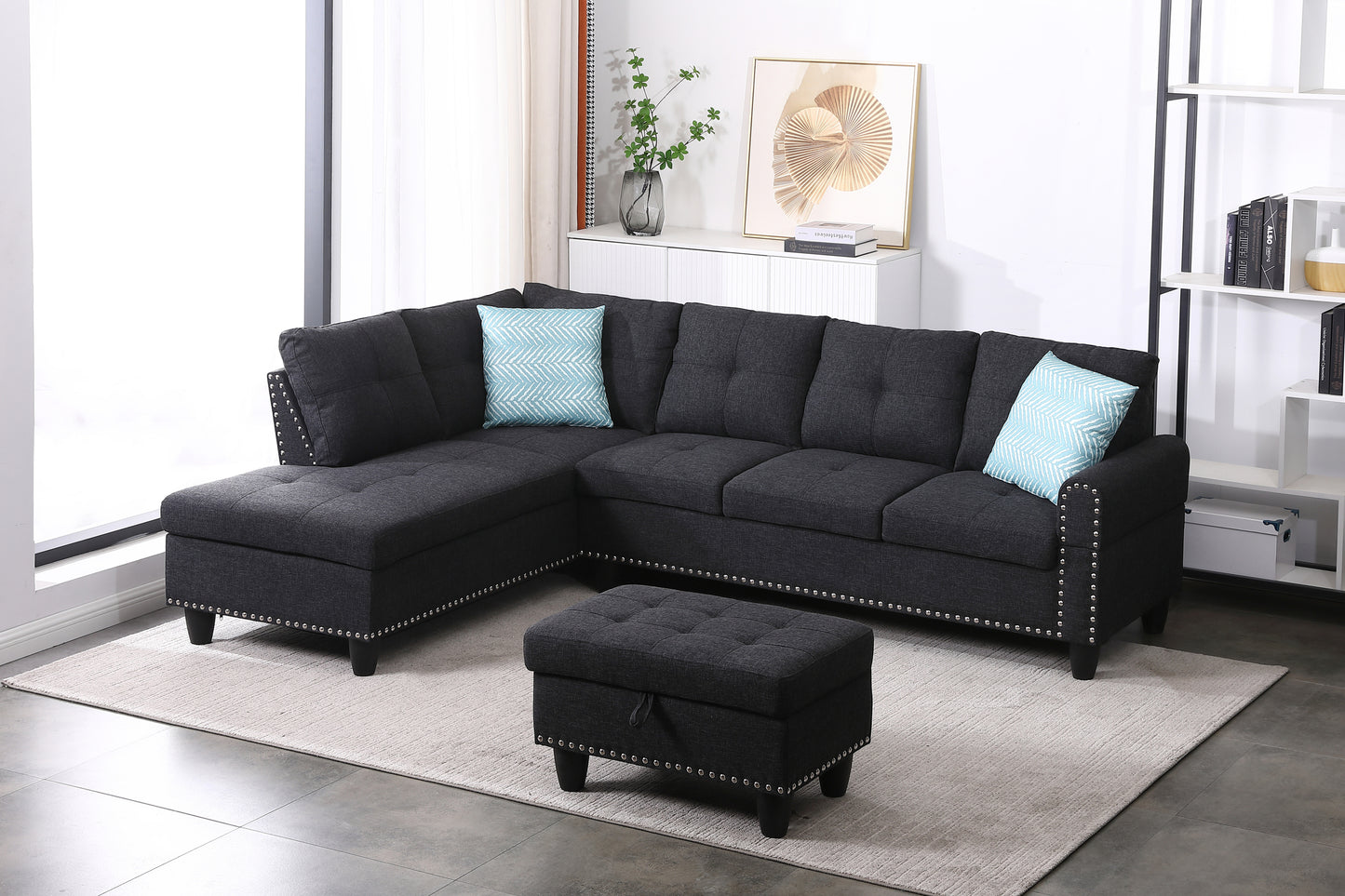 Alger 98" Wide Left Hand Facing Sofa & Chaise with Ottoman