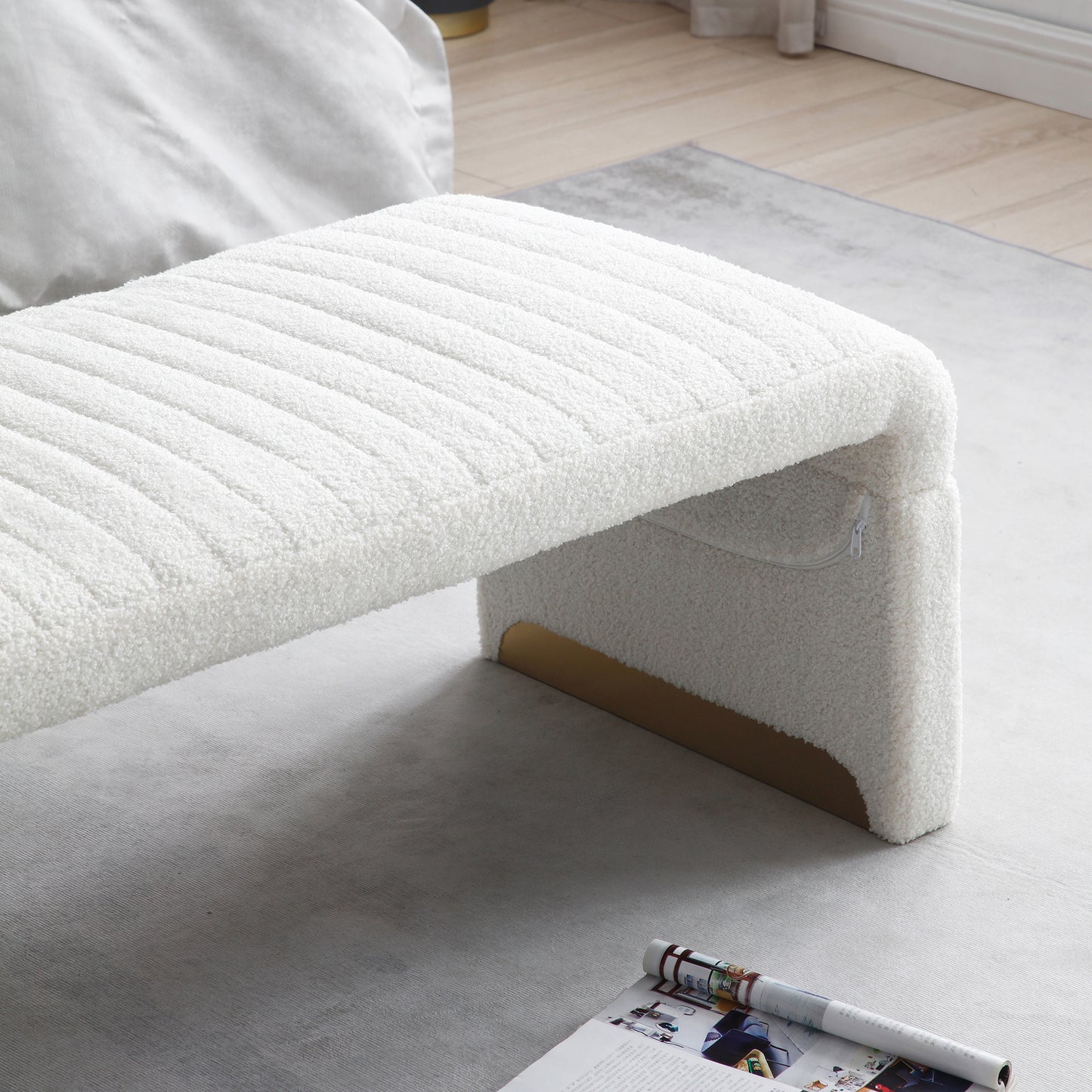 Modern Beige Ottoman Bench with Gold Bottom - Versatile and Stylish