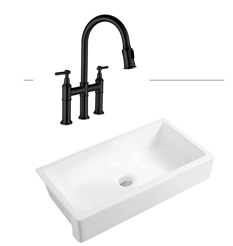 Elegant 37 White Farmhouse Kitchen Sink with Single Bowl Design