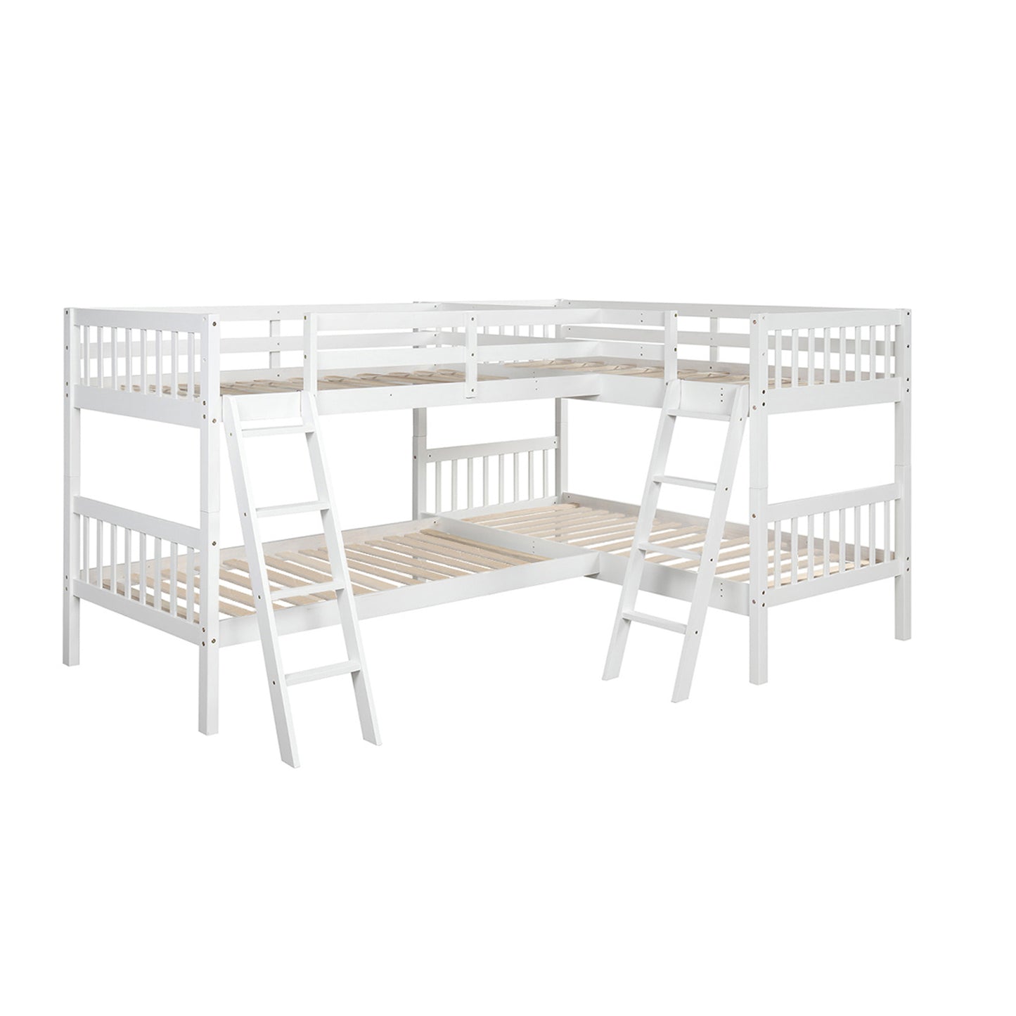 Double Decker White Bunk Bed with Versatile L-Shaped Design