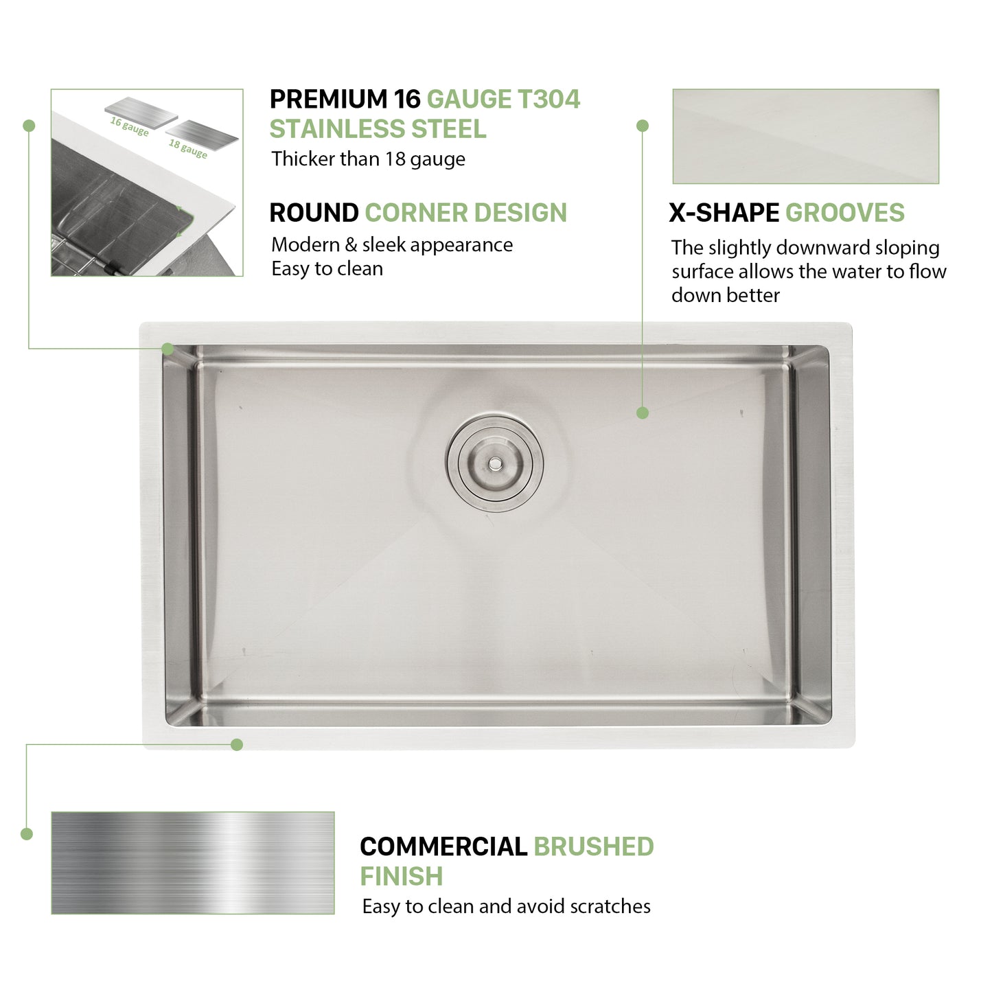 32-Inch Stainless Steel Undermount Kitchen Sink with Accessories