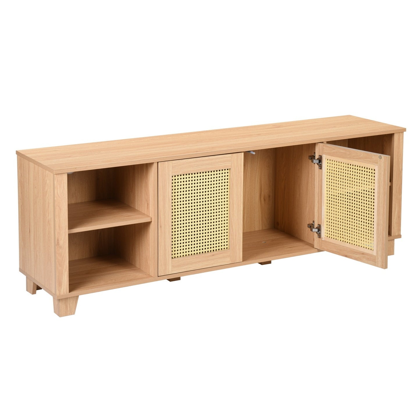 Rattan TV Stand with Boho-Chic Design for 65-70 inch TVs and Ample Storage