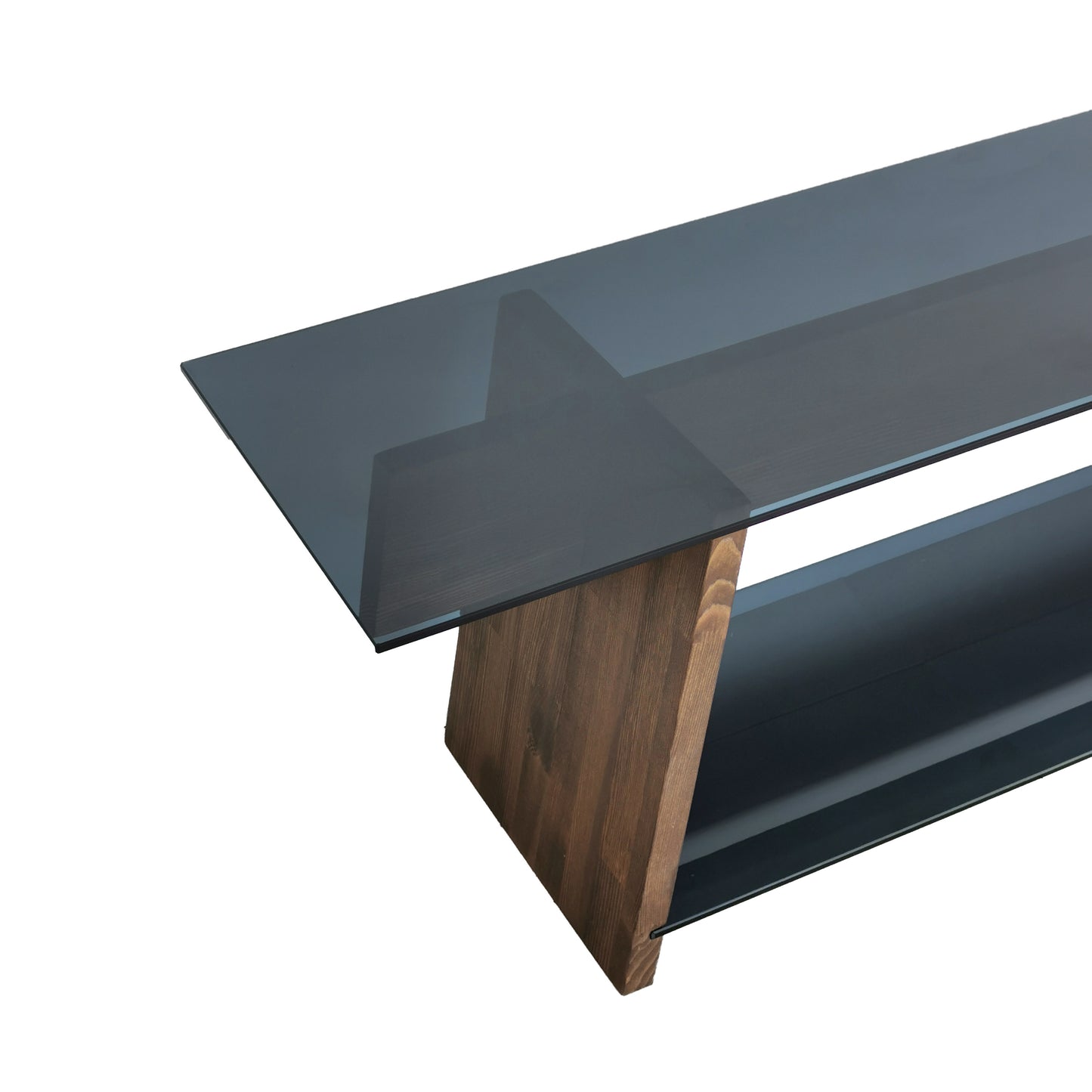 62 Modern Brown and Black Glass TV Console Stand with Wood Frame