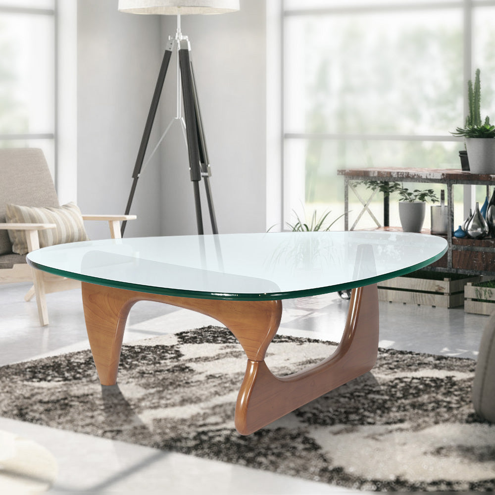 Walnut Triangle Coffee Table with Sturdy Wood Base for Living Room