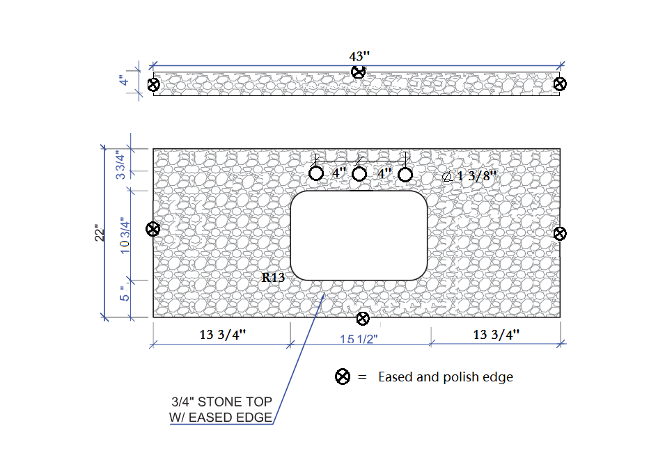 Montary 43 inches bathroom stone vanity top calacatta gray engineered marble color with undermount ceramic sink and 3 faucet hole with backsplash