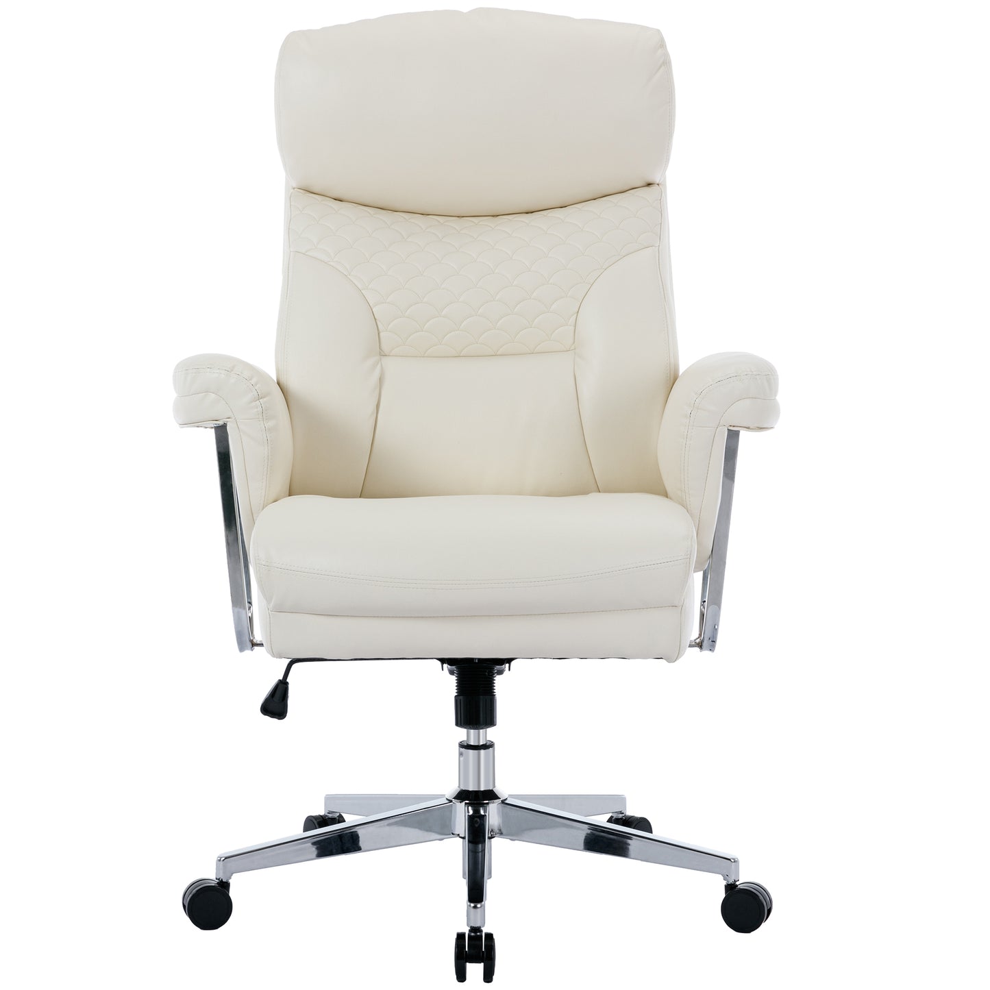 High Back Executive Office Chair 300lbs-Ergonomic Leather Computer Desk Chair , Thick Bonded Leather Office Chair for Comfort and Lumbar Support, Adjustable Rock Back Tension(white)