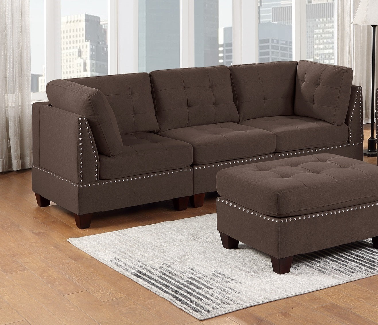 6 Piece Modular Black Coffee Linen Sofa Set