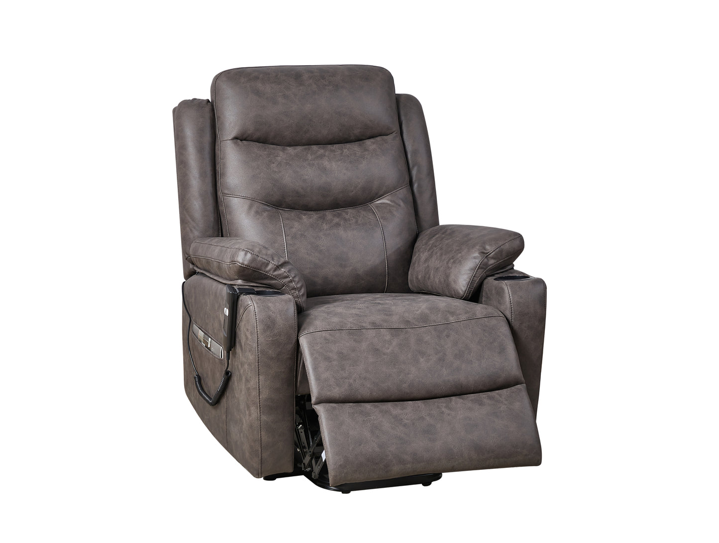 Electric Power Lift Recliner Chair with Suede Fabric and Cup Holders