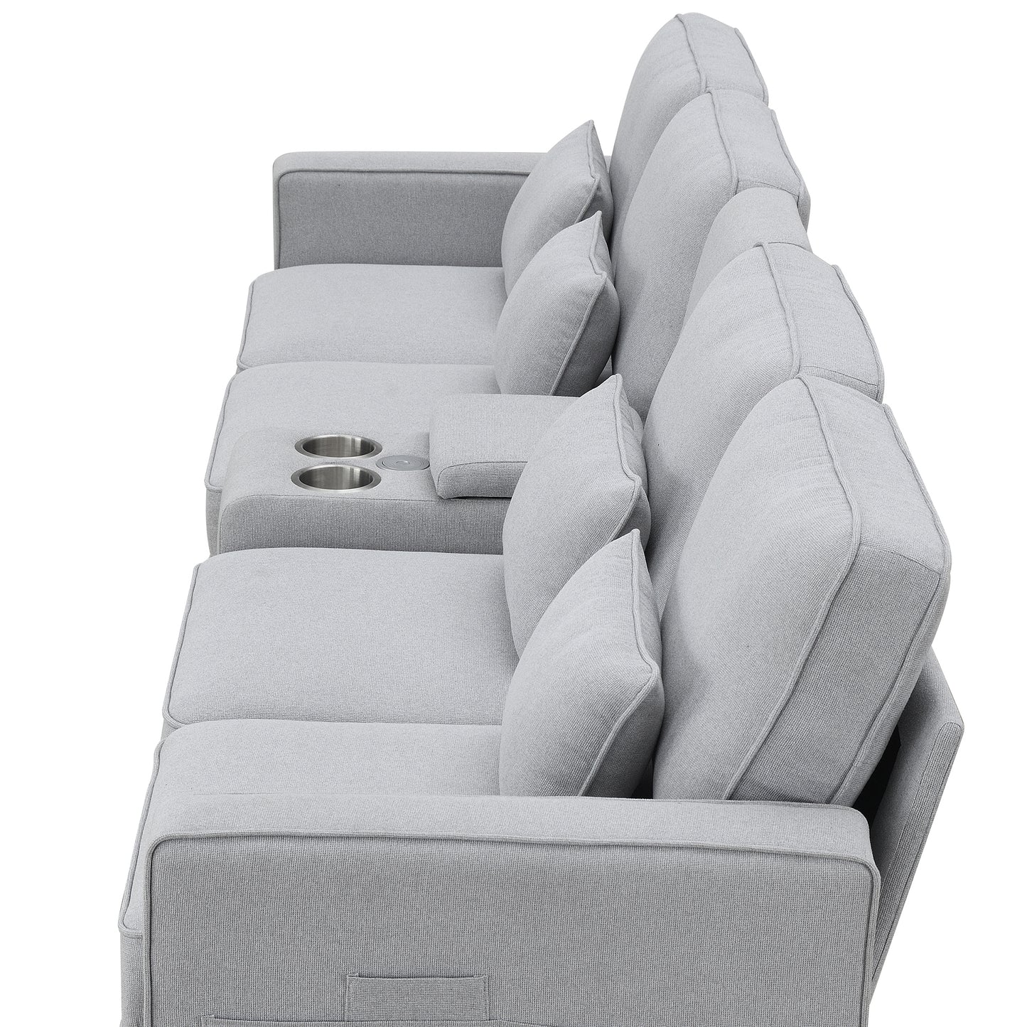 Modern 4-Seat Upholstered Sofa with Console and USB Ports