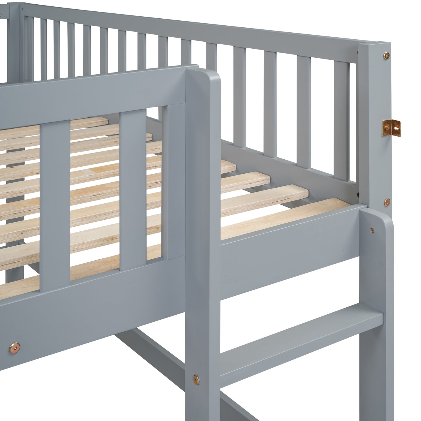 Full Size Low Loft Bed with Ladder and Slide,Gray