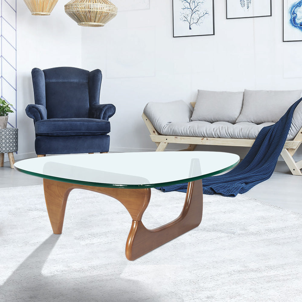 Walnut Triangle Coffee Table with Sturdy Wood Base for Living Room