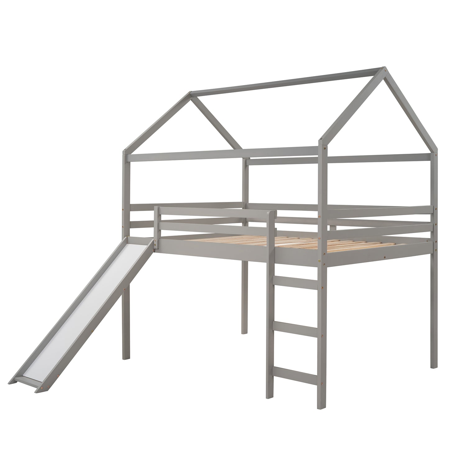 Full Size Loft Bed with Slide, House Bed with Slide,Gray( :WF281161AAE)