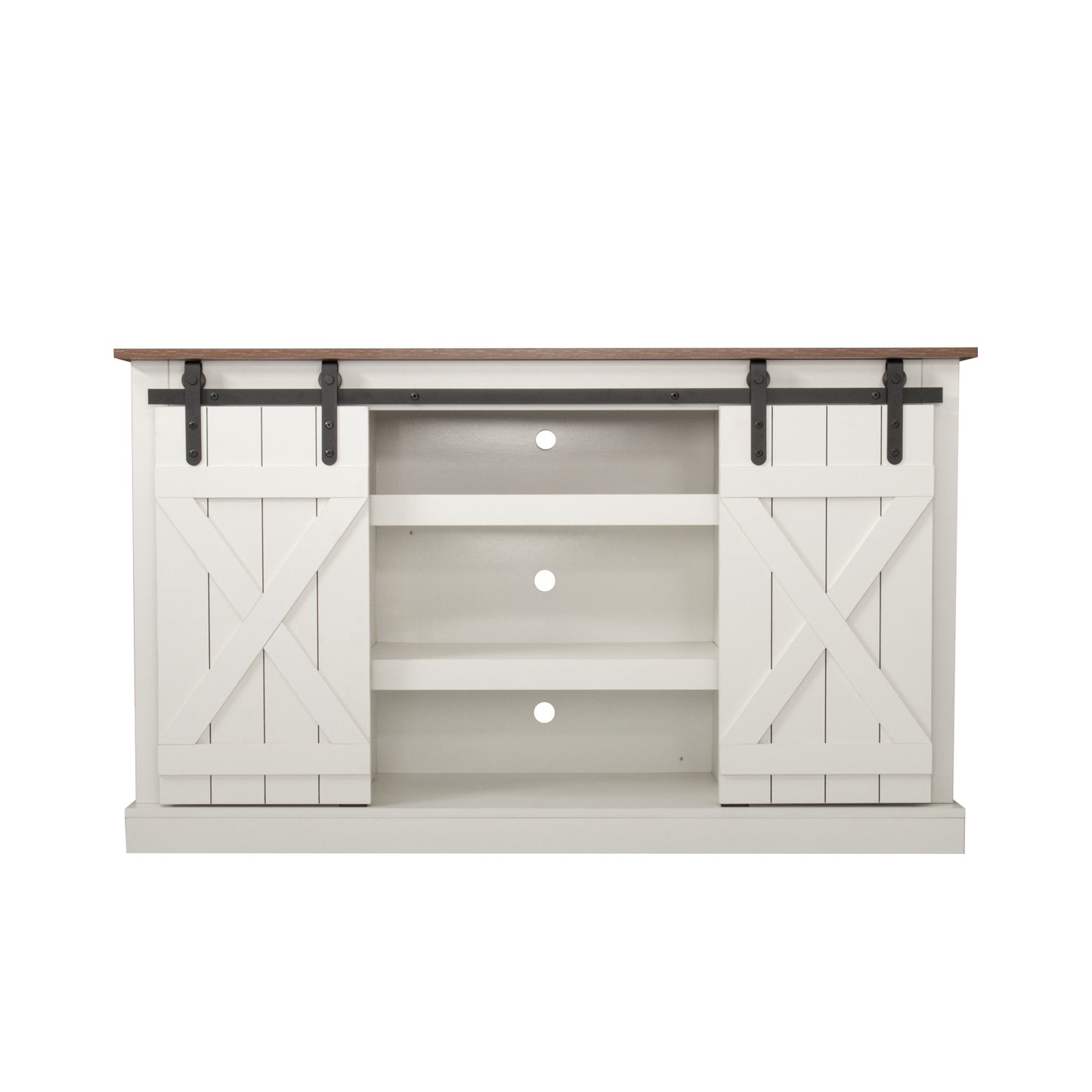 Rustic Farmhouse Sliding Barn Door TV Stand for 60 Flat Screen - White Wood Entertainment Center