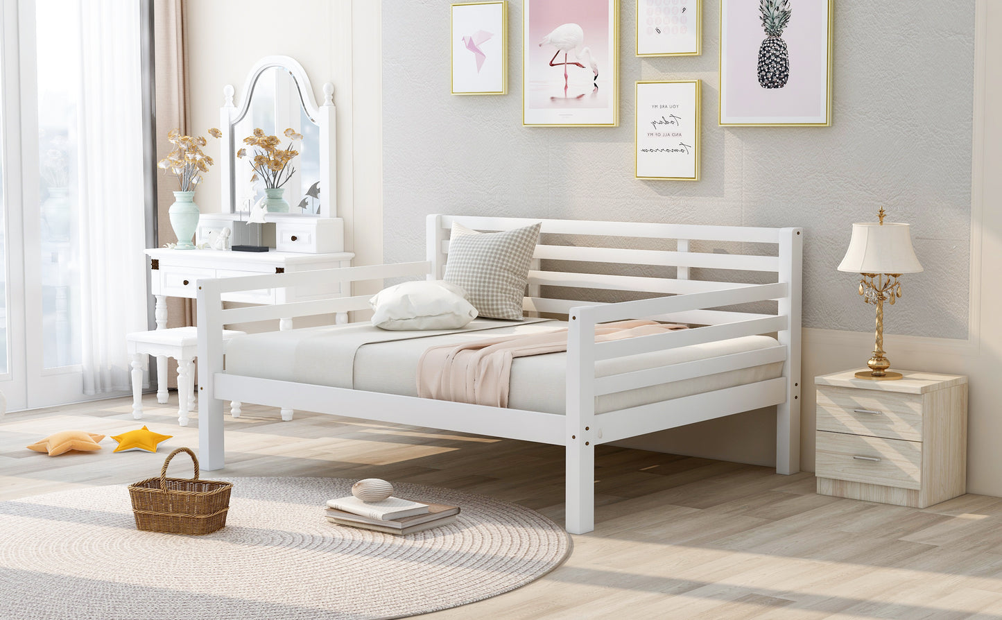 Wooden Full Size Daybed with Clean Lines, White