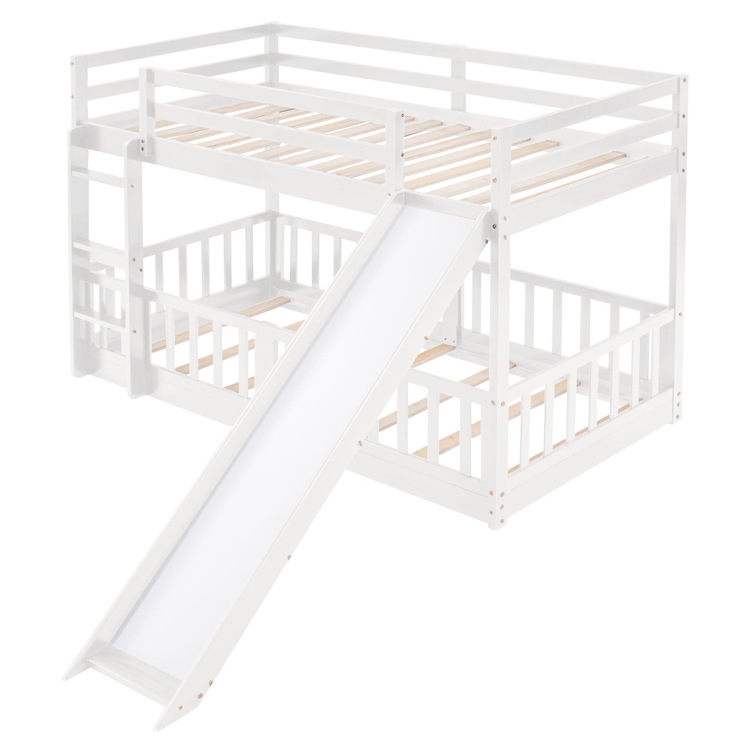 White Twin Bunk Bed with Slide, Ladder, and Space-Saving Design