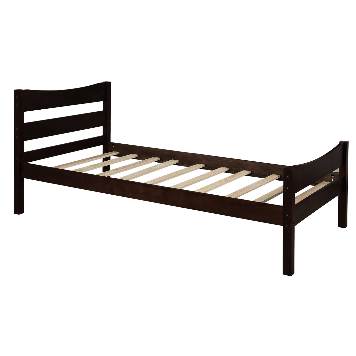 Twin Size Wood Platform Bed with Headboard and Wooden Slat Support (Espresso)