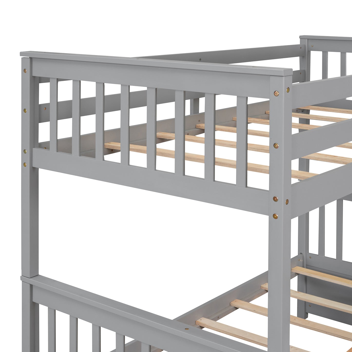 Gray Twin/Full Bunk Bed with Ladders and Storage Drawers