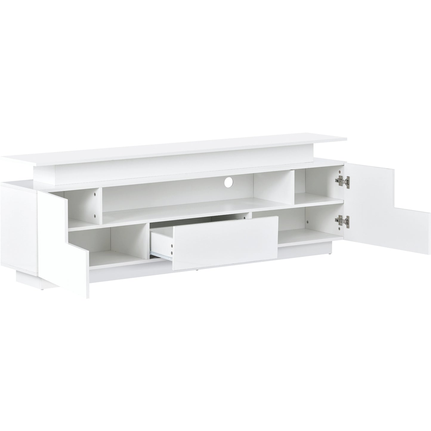 Sleek White LED TV Stand with Color Changing Lights & Ample Storage Space